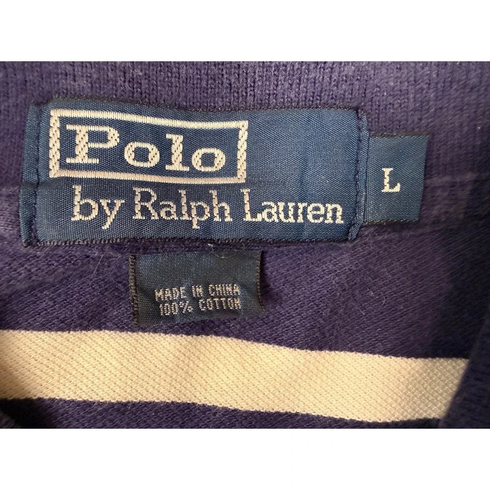 RALPH LAUREN POLO Men's Large Navy Striped Y2K Shirt Preppy 100% Cotton #1430